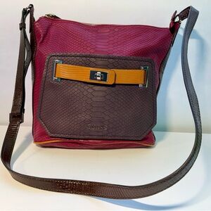 GUESS Women's Pink and Brown Crossbody Bag with Kelly Lock